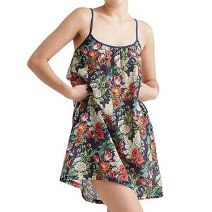 Papinelle Clara Woven Sleeveless Scoop Neck Navy Floral Print Nightgown Medium